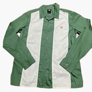 Dickies Westover Men’s Sz Med Green Ivy Wide Striped Bowling Button Up Shirt